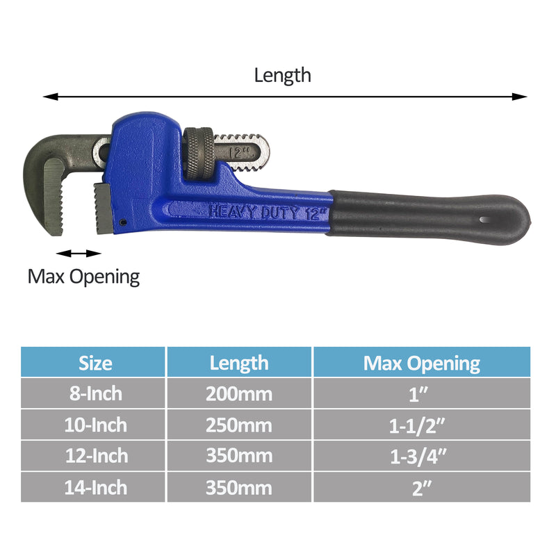 HFS(R) 4 Pack Heavy Duty Pipe Wrench Set, Adjustable 8" 10" 12" 14" Soft Grip Plumbing Wrench Set
