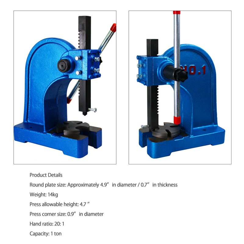 HFS(R) Manual Desktop Heavy Duty Arbor Press 1 Ton Cast Iron, Riveting Punching Holes