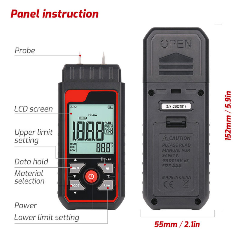 Pin-Type Wood Moisture Meter - 7 Calibration Scales, Backlit LCD Display, Handheld Digital Moisture Tester