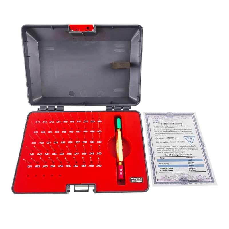 Class ZZ Pin Gage Set Minus M0- 0.011"-0.060", 50 Pieces