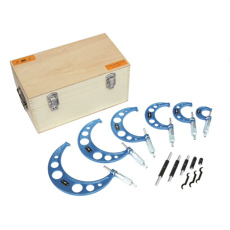0-6" x 0.0001" 6Pcs Premium Outside Micrometer Set Metal Frame Carbide Tip