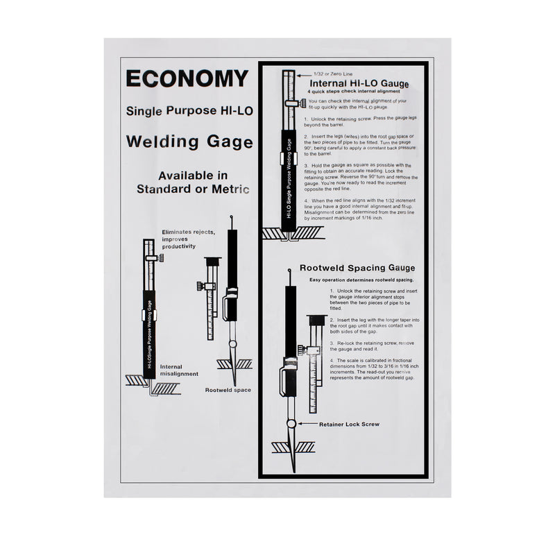 Hi-Lo Welding Gauge Gauge Internal Single Purpose Root Gap Metric