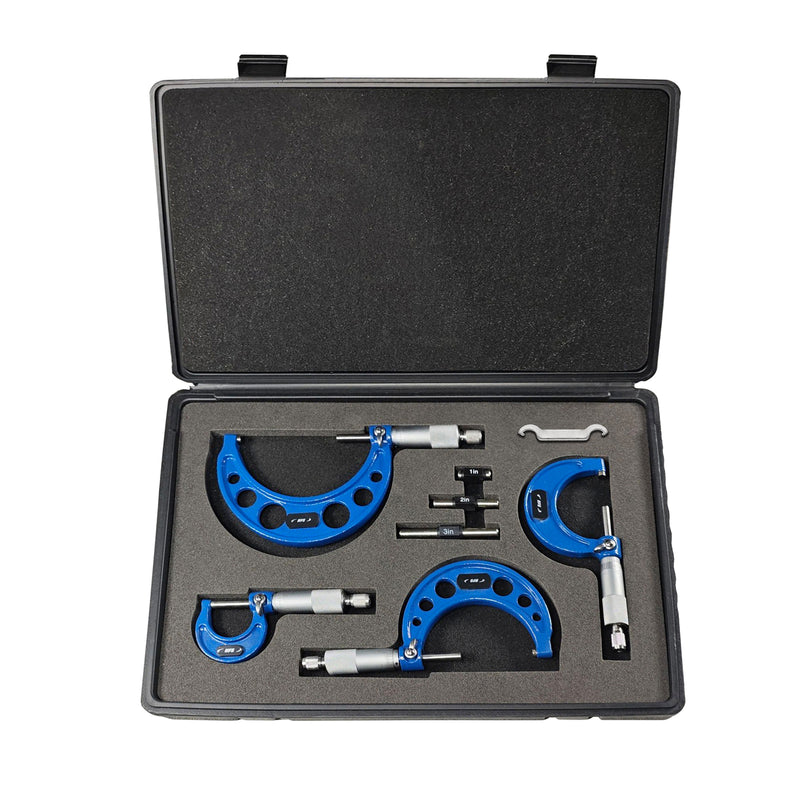 0-4" x 0.0001" 4pcs Premium Outside Micrometer Set Solid Metal Frame Carbide Tip