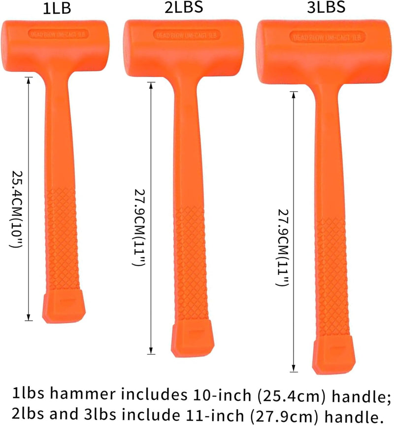 3PCS Dead Blow Hammer Set, 1, 2, 3 lb Pound Dead Blow Hammer,Unicast Deadblow Mallet with Checkered Grip