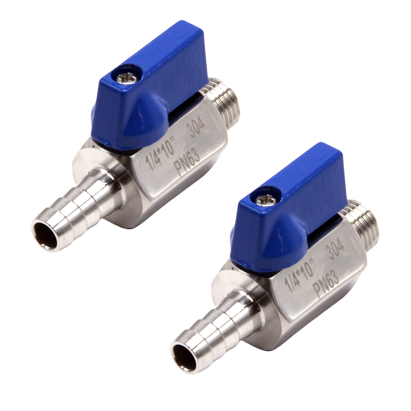 2PCS Ball Valve 1/4" male NPT to Barb 3/8"(OD: 8.5MM) Stainless Steel 304