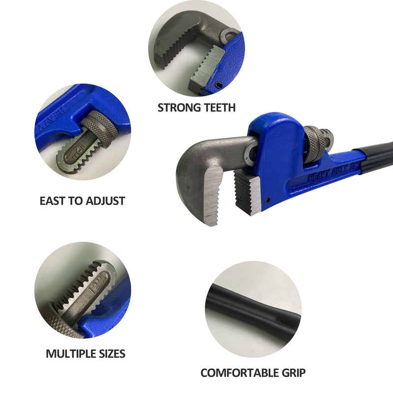 HFS(R) 4 Pack Heavy Duty Pipe Wrench Set, Adjustable 8" 10" 12" 14" Soft Grip Plumbing Wrench Set