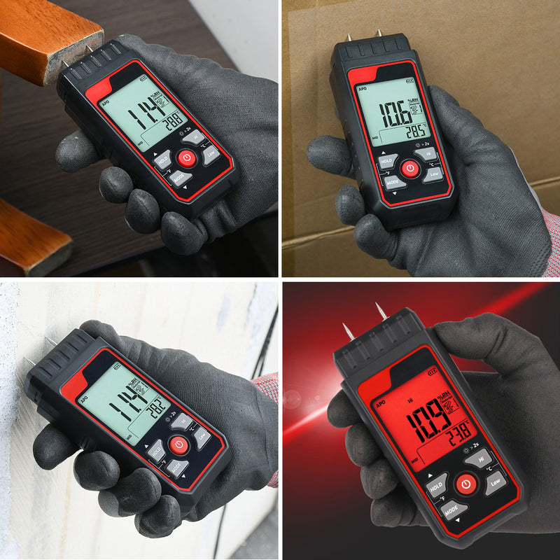 Pin-Type Wood Moisture Meter - 7 Calibration Scales, Backlit LCD Display, Handheld Digital Moisture Tester