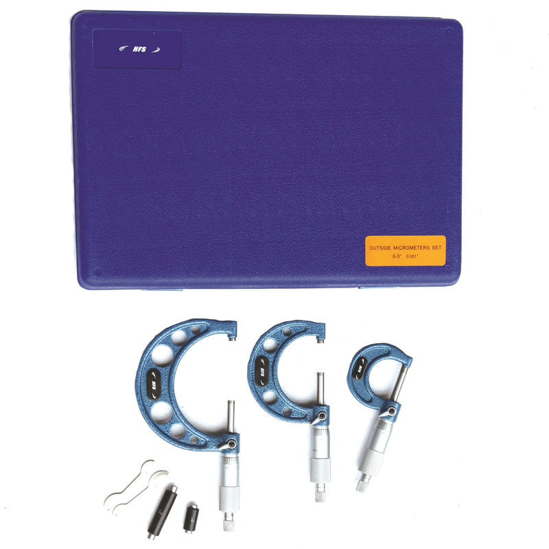 0 - 3" Micrometer Set .0001" Carbide Ground Standards (Plastic Case)