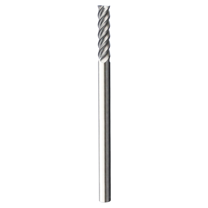 Solid Carbide End Mill, 4 Flute, 1/4" Shank, 1" Cut Length, 4" Length, 1/4"D