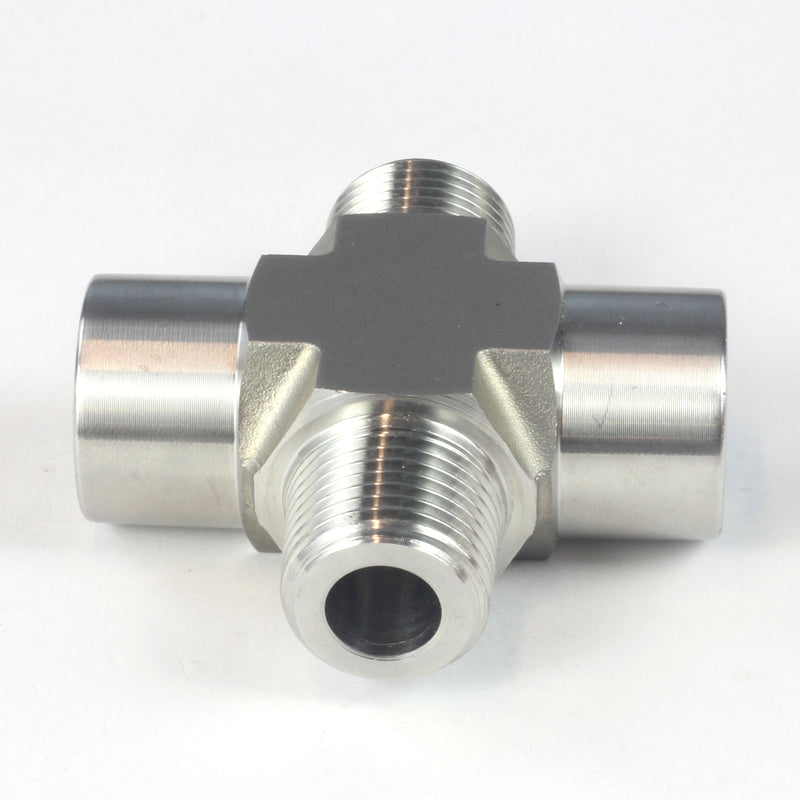 NPT Thread Pipe Fitting 4 Way Cross (M x F x M x F) Stainless Steel 304