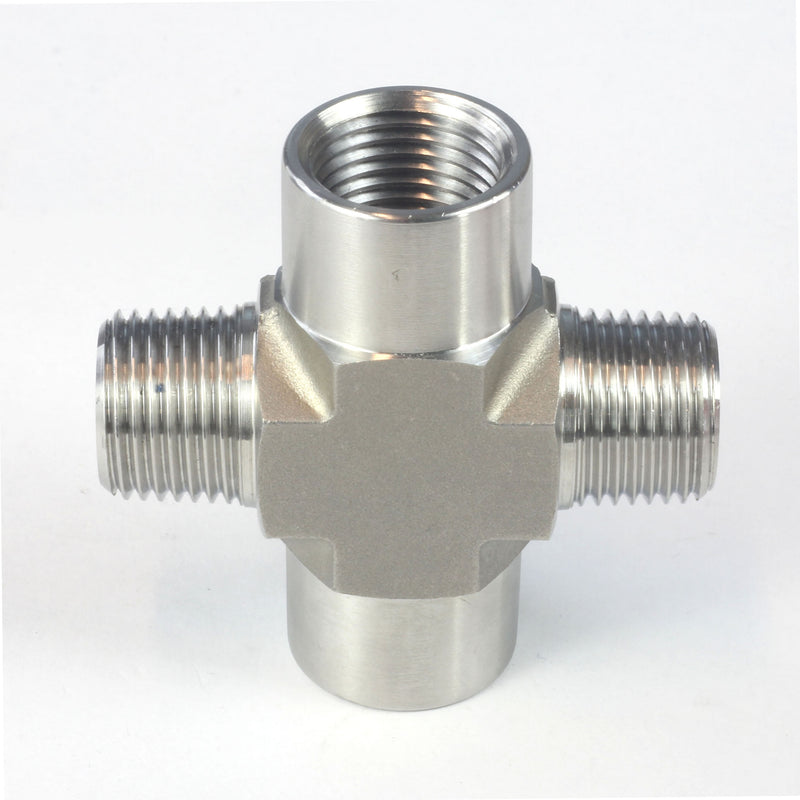 NPT Thread Pipe Fitting 4 Way Cross (M x F x M x F) Stainless Steel 304