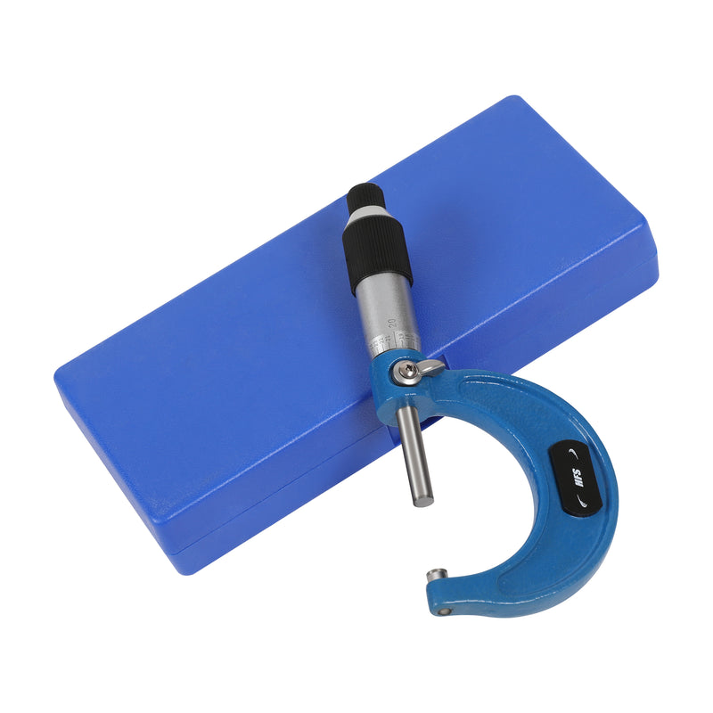 1-2" Range .0001" Graduation Solid Metal Frame Outside Micrometer Plastic Case