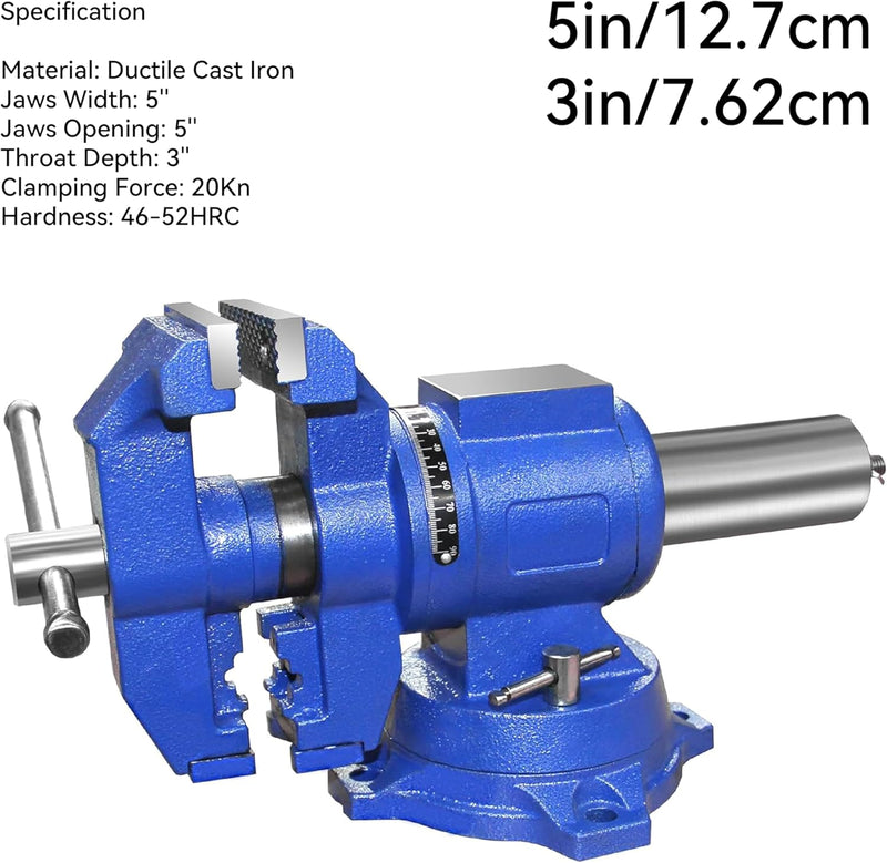 5" Multi-Purpose Rotating Bench Vise - Heavy Duty