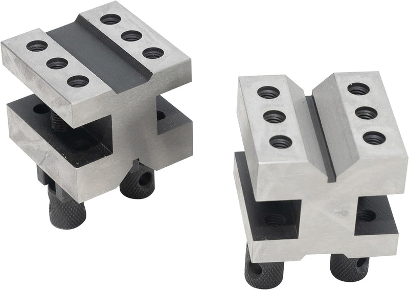 HFS(R) V Blocks with Clamp Set 1-3/8 x 1-3/8 x 1-3/16 Hardened Steel 90 Degree Angle Accuracy V Block Set Multi-Purpose Gauge Machinist Tool