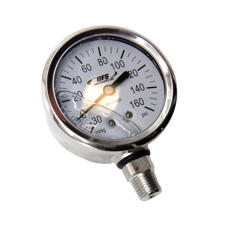 HFS -30 HG-160 PSI, 2.5" Diameter Vacuum Air Pressure Gauge (316 Stainless Steel) Bottom Mount Oil filled