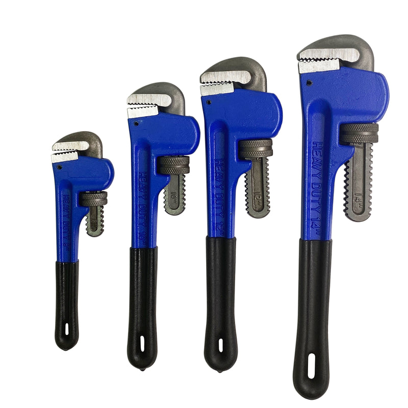 HFS(R) 4 Pack Heavy Duty Pipe Wrench Set, Adjustable 8" 10" 12" 14" Soft Grip Plumbing Wrench Set