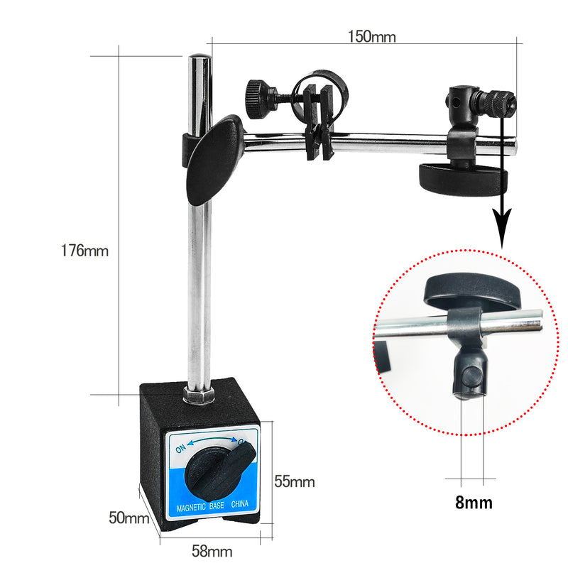 Magnetic Base Stand with Fine Adjustment 135lbs/60kg Max Pull Clamping Hole Diameter 3/8"
