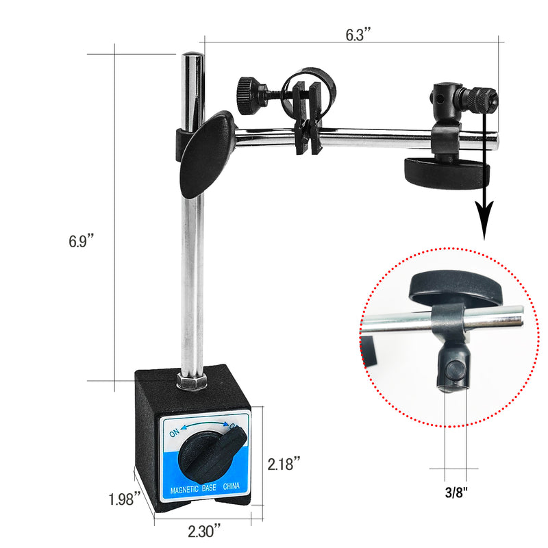 Magnetic Base Stand with Fine Adjustment 135lbs/60kg Max Pull Clamping Hole Diameter 3/8"