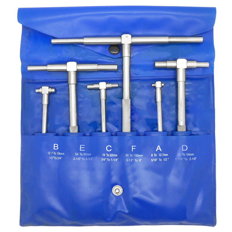 6 Pc Precision Telescoping Gage Set 5/16" - 6" Range T-Bore Hole Gauges w/ Pouch