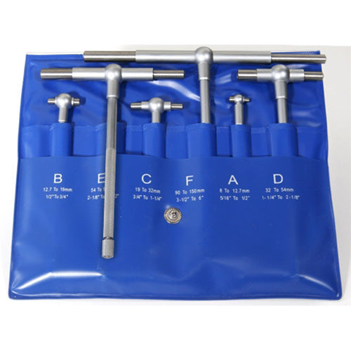 6 Pc Precision Telescoping Gage Set 5/16" - 6" Range T-Bore Hole Gauges w/ Pouch