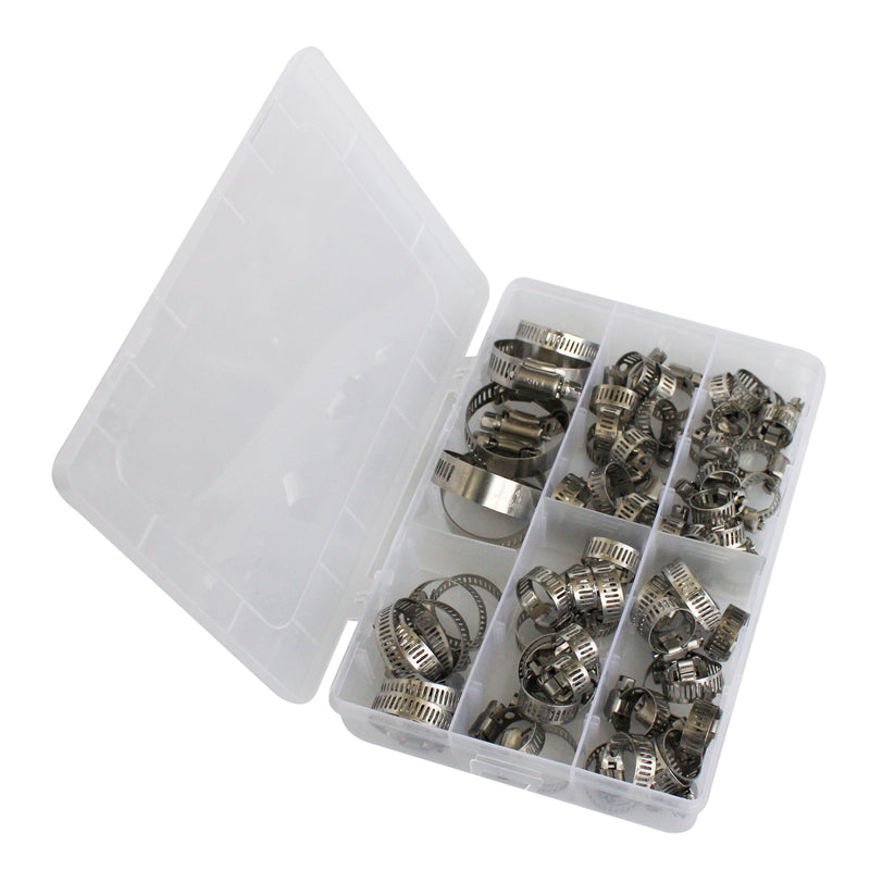 75PC Hose Clamps Assortment SS304 Fuel Line Plumbing Auto Mechanical 8-38mm