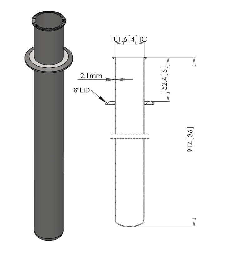 4" x 36" end cap Spool with 6" lid