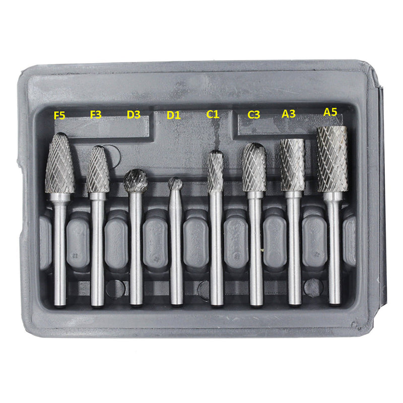 8 Pieces Double Cut Carbide Rotary Burr Set With 1/4-Inch Shank