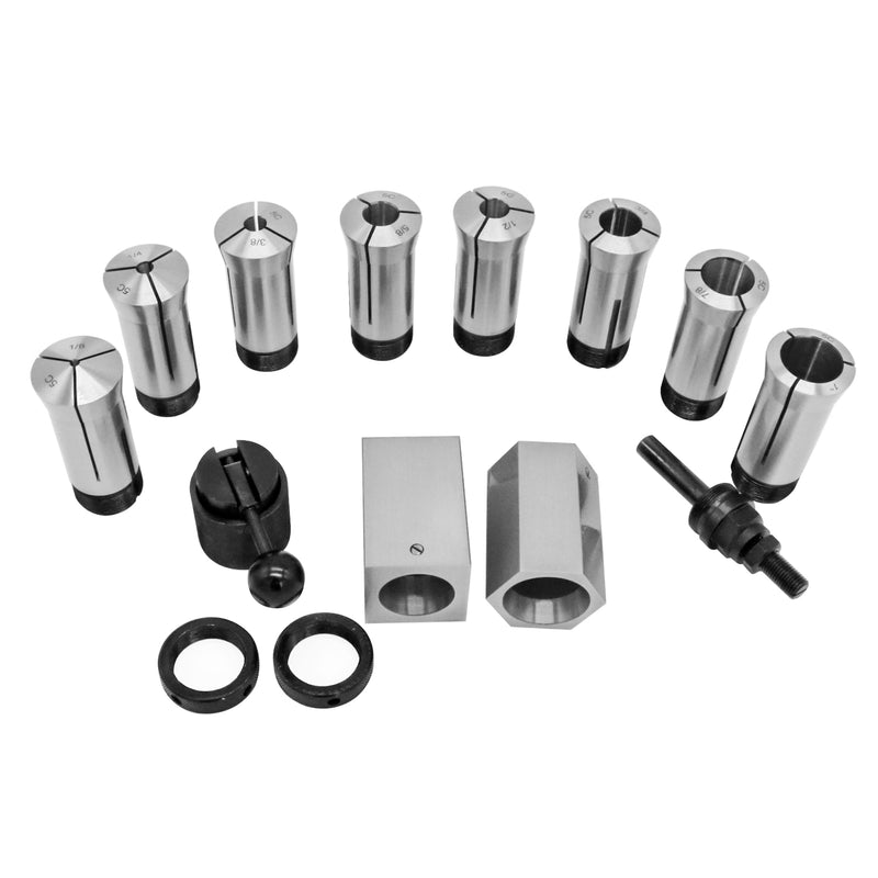 14 Pcs 1/8-1"x16ths 5C Precision Round Collets w/Collet Block Chuck