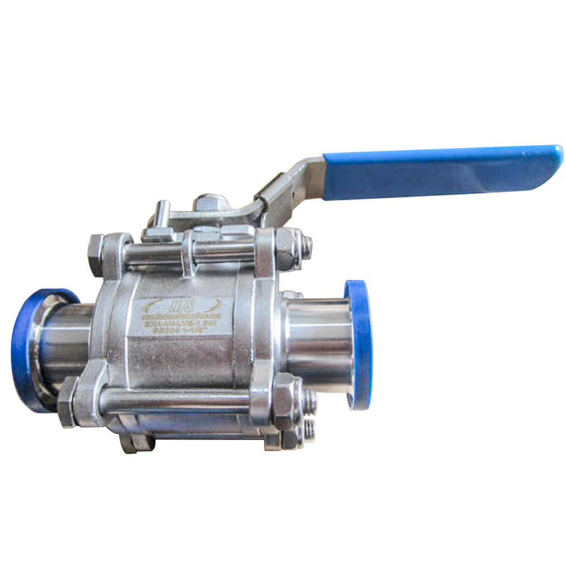 Three Piece Ball Valve Tri Clamp PTFE Lines Stainless Steel 304