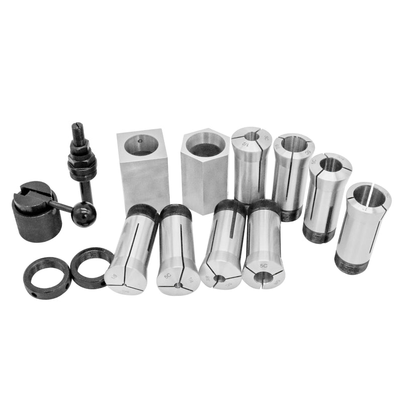14 Pcs 1/8-1"x16ths 5C Precision Round Collets w/Collet Block Chuck