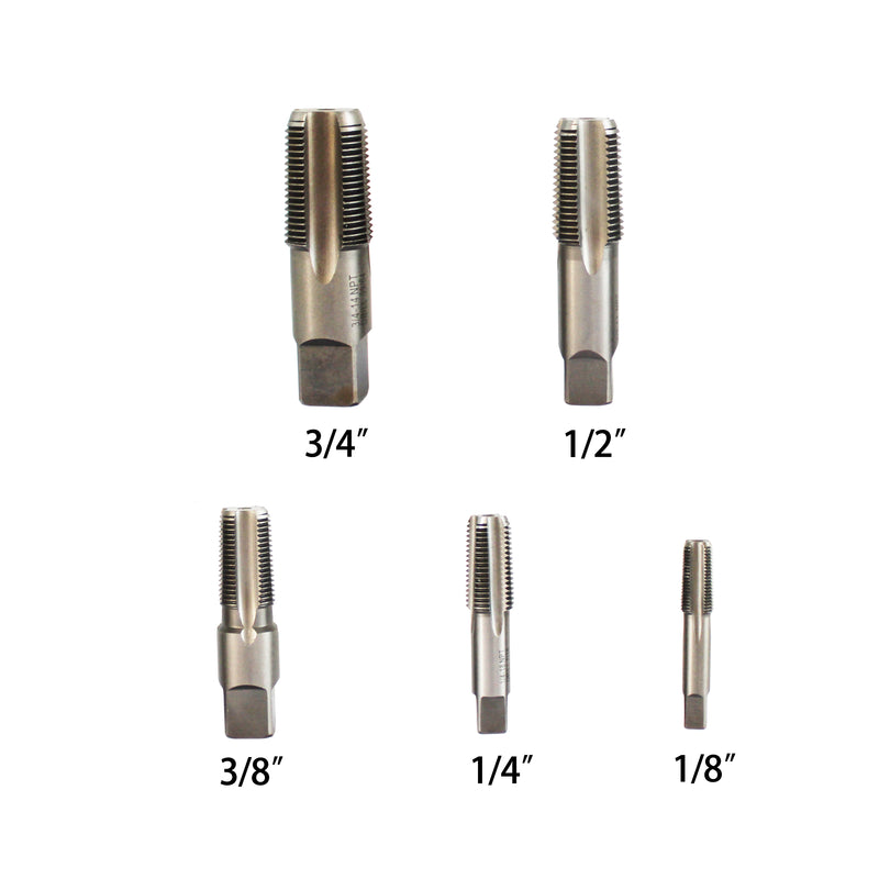 5PC NPT Pipe Tap Set (1/8", 1/4" 3/8", 1/2" , 3/4"), Plastic Pouch Case