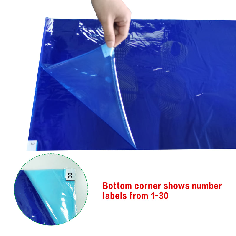4 Mats of 30 Sheets Blue Adhesive Mat 24" x 36" for Cleanroom, Laboratory, Hospital, 4 Mats/Box