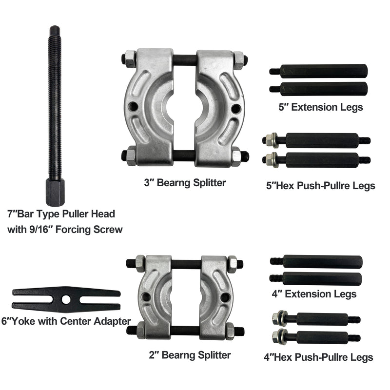 Bar-Type Puller/Bearing Separator Set in Molded Storage and Carrying Case - 5 Ton