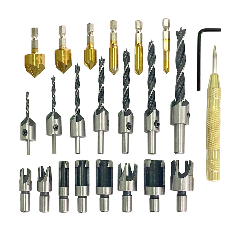 23-Pack Woodworking Chamfer Drilling Bits