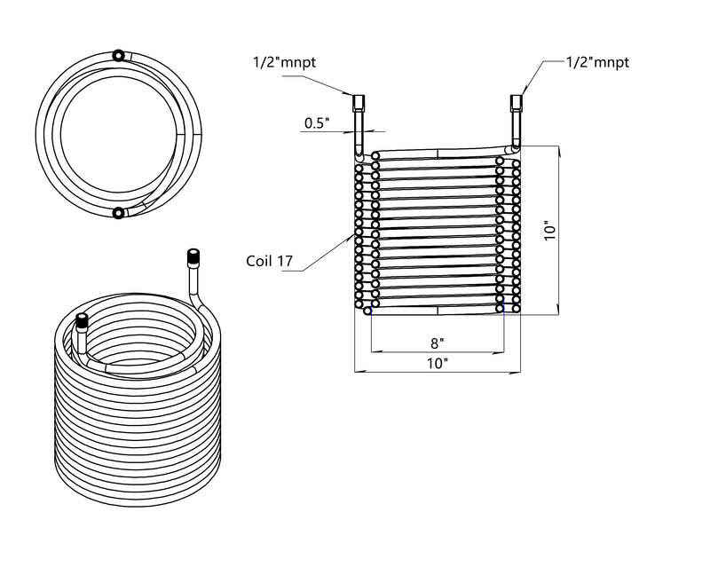 1/2" Male NPT Condensing Coil  Stainless Steel 304