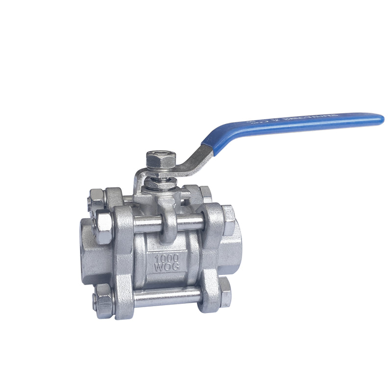 Three Piece Ball Valve NPT Female x NPT Female SS304 PTFE Lined 355PSI