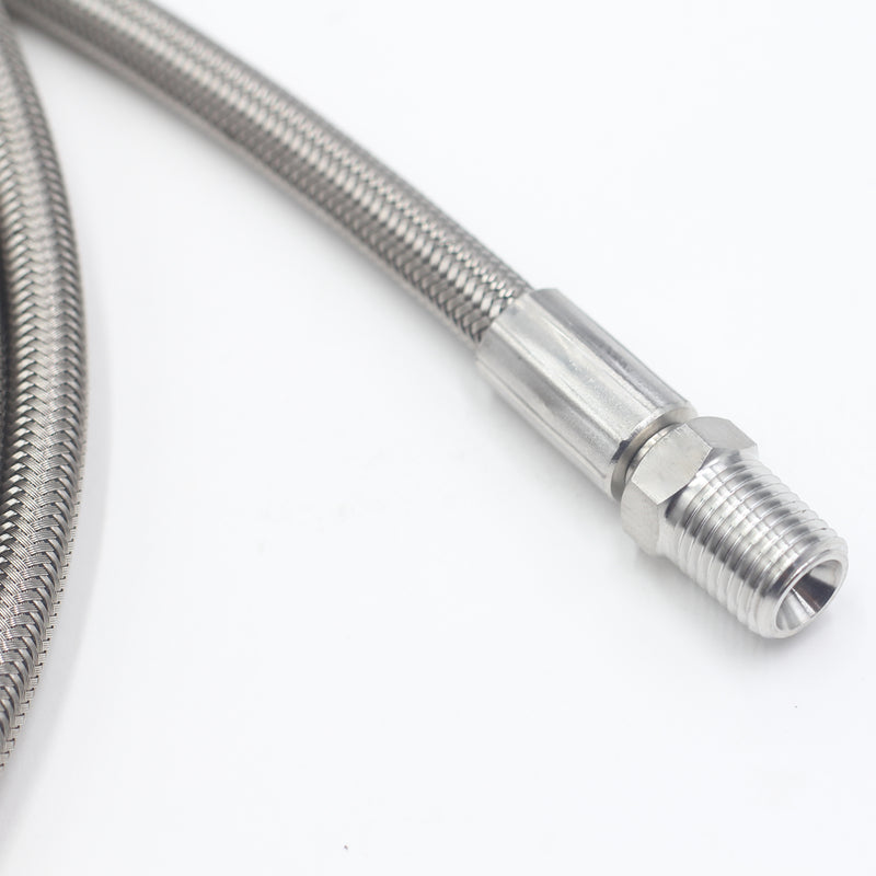 1/4" Male NPT Stainless Braided Hoses, w/ PTFE Liner, - 300PSI
