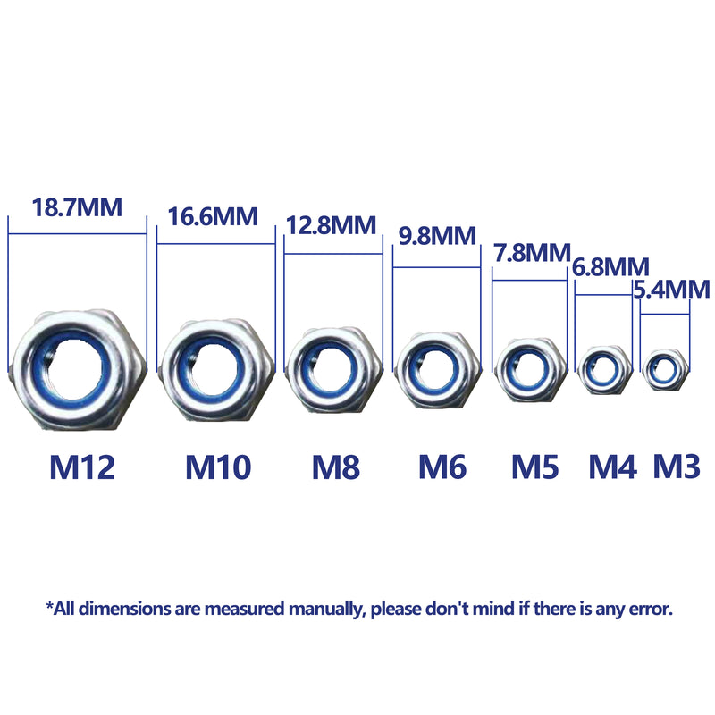 Lock Nut Assortment 170 Pcs, M3 M4 M5 M6 M8 M10 M12 Nylon Insert 304 Stainless Steel