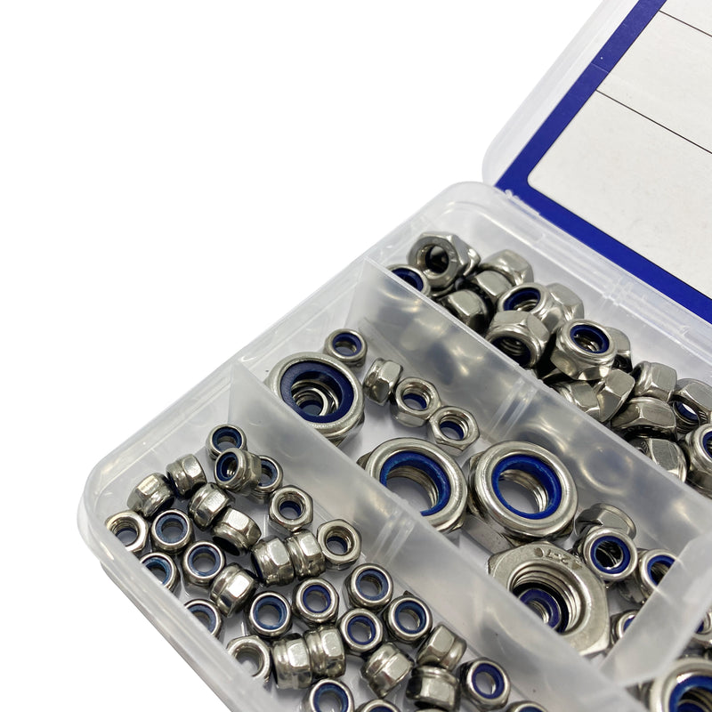 Lock Nut Assortment 170 Pcs, M3 M4 M5 M6 M8 M10 M12 Nylon Insert 304 Stainless Steel
