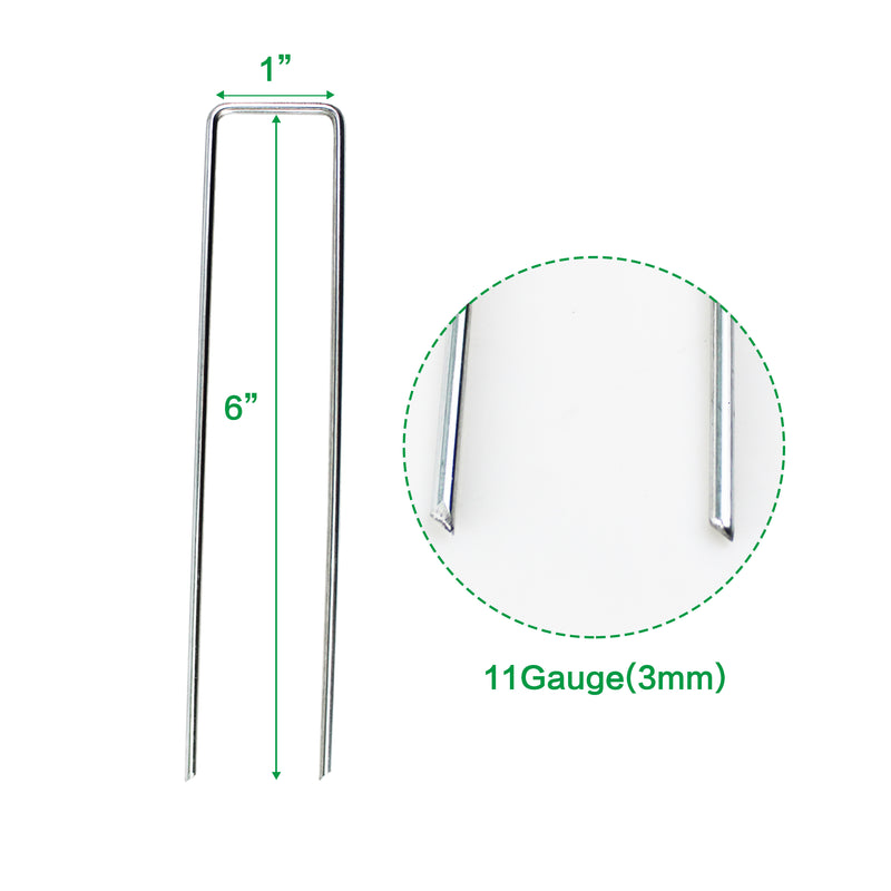 100PCS 6-Inch Garden Landscape Sod Staples - 11-Gauge Pins - Stakes for Weed Barrier Fabric, Ground Cover and Landscaping