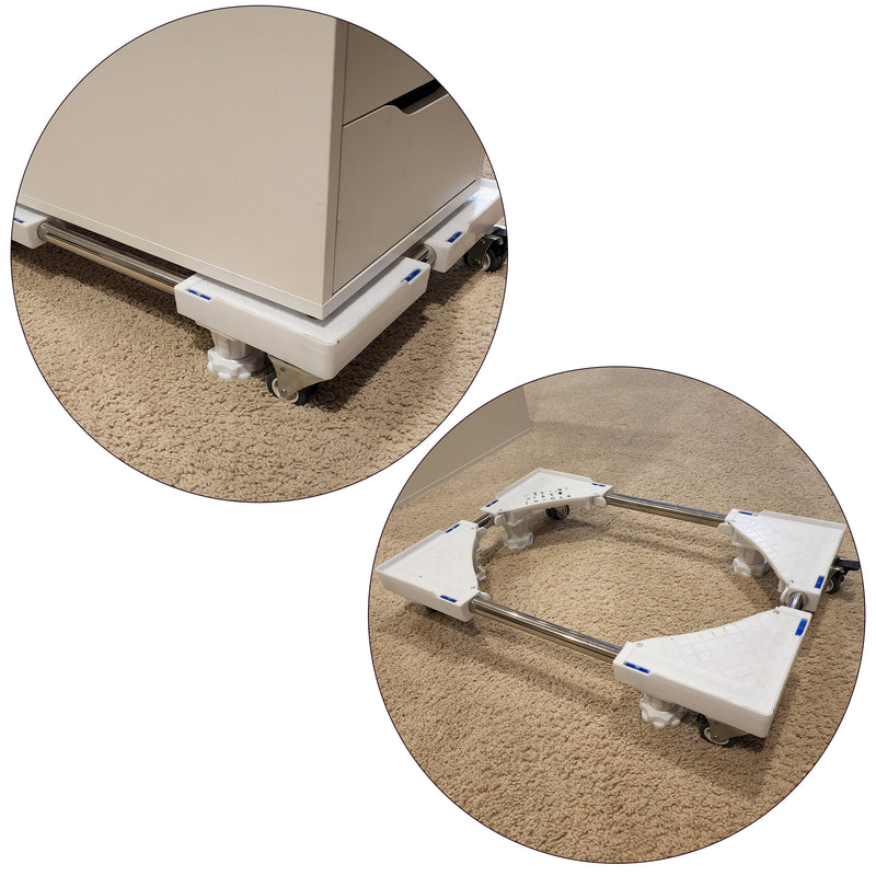Multi-functional Movable Adjustable Base with 4×2 Locking Rubber Swivel Wheels and 4 Strong Feet Mobile Case Roller Dolly for Washing Machine, Dryer and Refrigerator