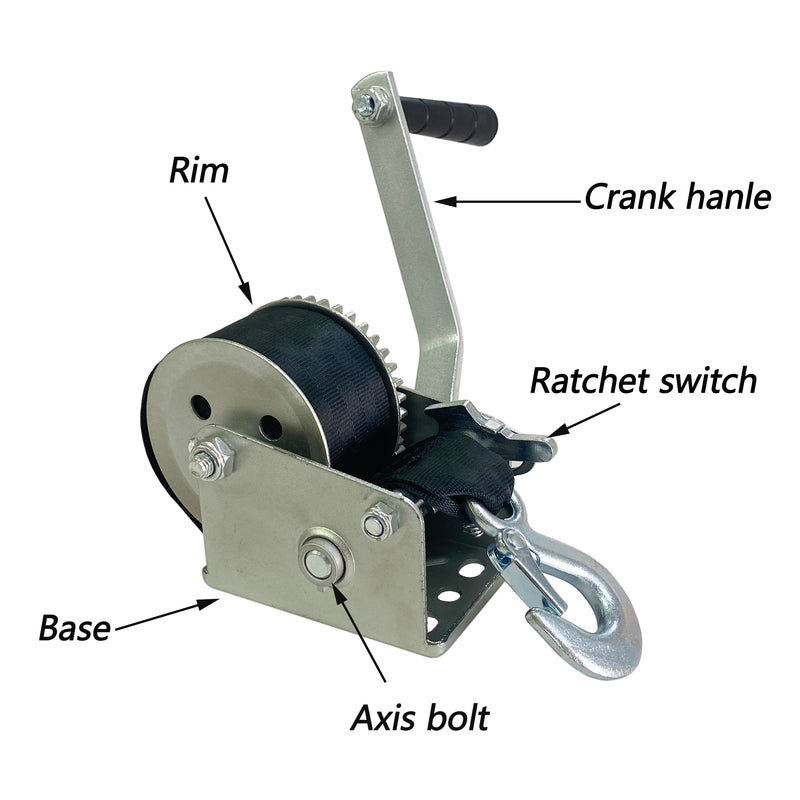 600lbs Capacity Heavy Duty Hand Winch,Nylon Strap Manual Portable Crank Winch