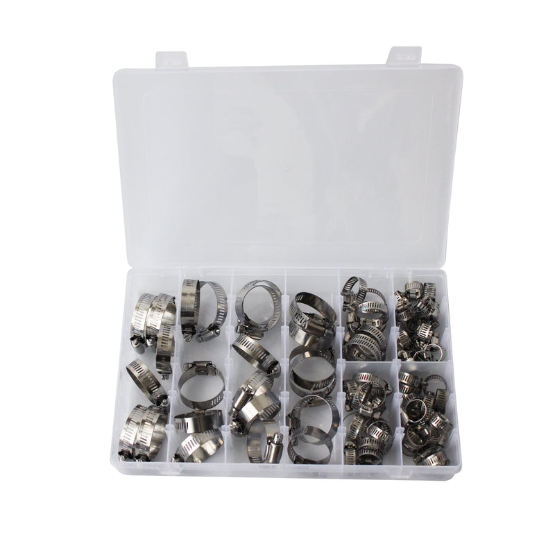 80PC Hose Clamps Assortment SS304 Fuel Line Plumbing Auto Mechanical 8-44mm