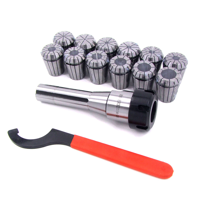 12 Pcs/Set ER32 Collet + R8 Bridgeport Shank + Wrench in Fitted Box