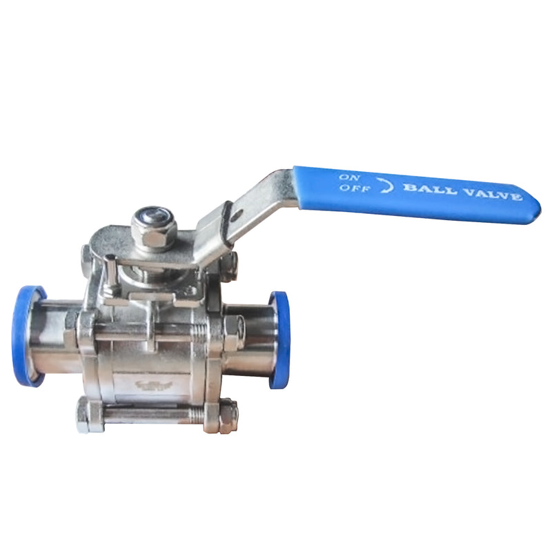 Three Piece Ball Valve Tri Clamp PTFE Lines Stainless Steel 304